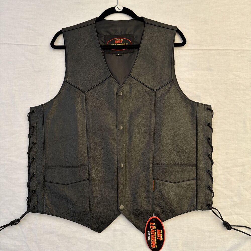 Hot Leathers VSM1015 Men's Leather Vest Side Lace Concealed Carry L NWT